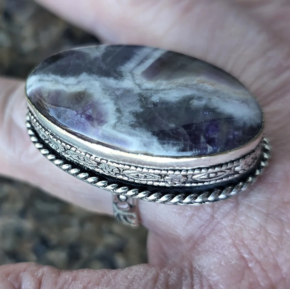 Natural Chevron Amethyst Gemstone Ring in 925 Sterling Silver (7)